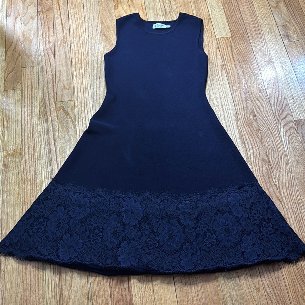 Eliza J Dress Women's Navy Blue Sleeveless Midi Dress with Lace Detail M